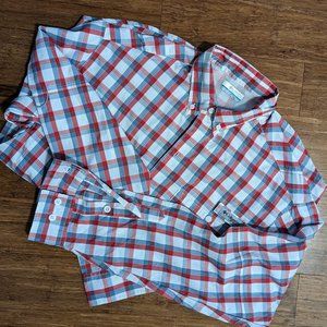 Columbia Men's Small PFG long-sleeve fishing red and grey plaid